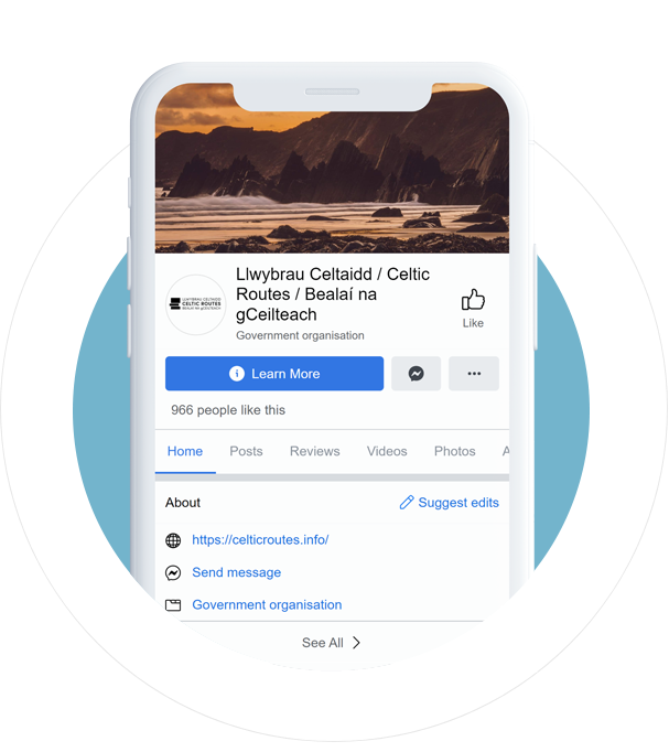 A screenshot showcasing Celtic Routes Facebook Page